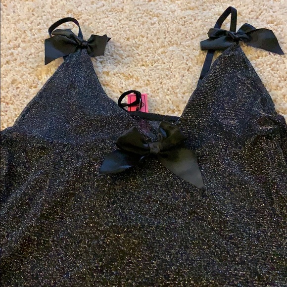 Black sparkly nightset with thong - Picture 2 of 3